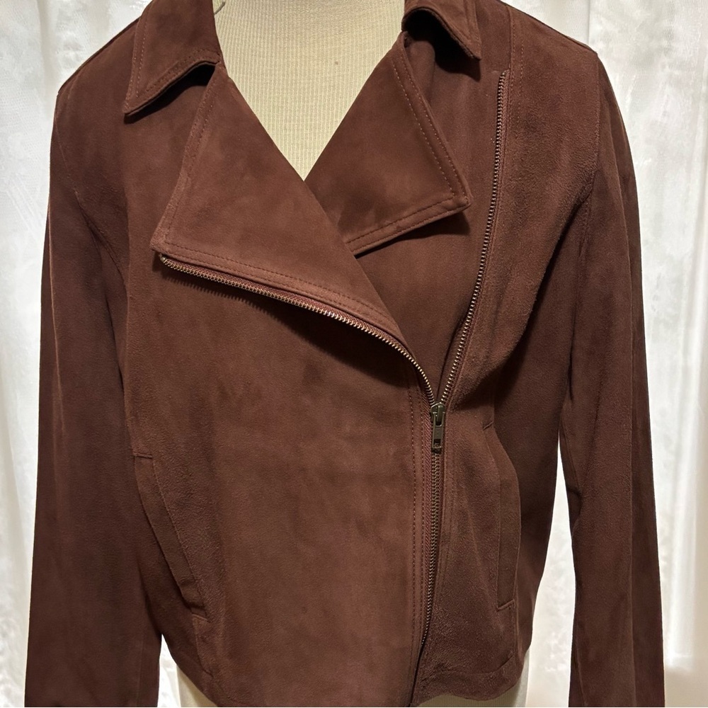 Eileen Fisher Suede Leather Jacket-Nutmeg-Asymmetrical Zipper Size S/P. Nwt
